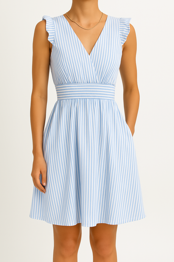 Women’s Stripe Print Flutter Sleeve Midi Dress