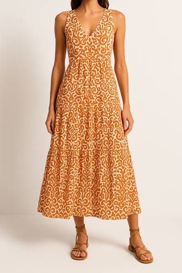 Women’s Abstract Print Sleeveless Midi Dress