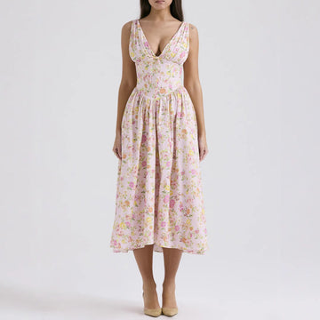 Women’s Floral Print Sleeveless V-Neck Dress