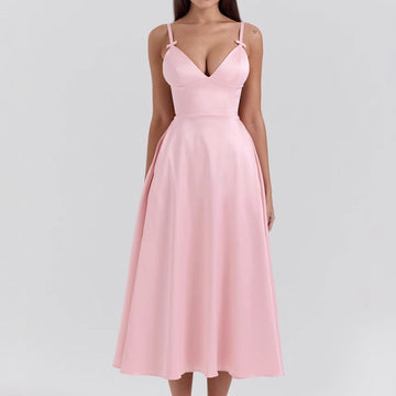 Women’s Satin V-Neck Midi Dress