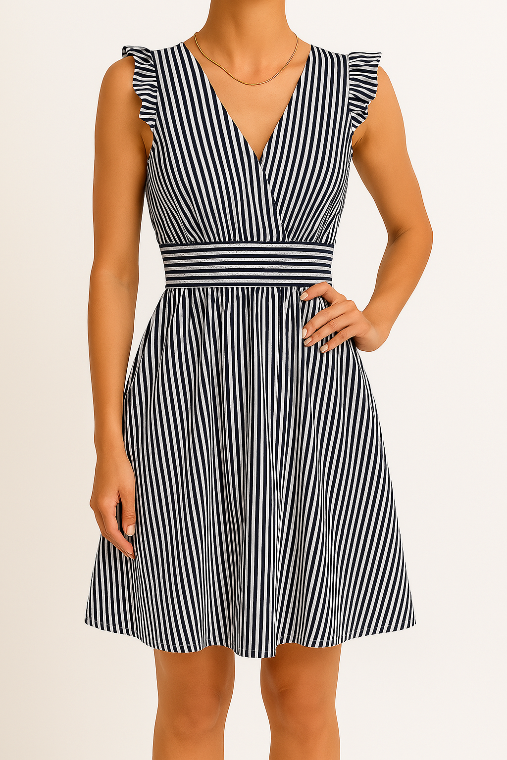 Women’s Stripe Print Flutter Sleeve Midi Dress