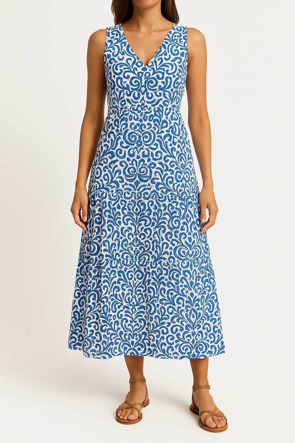 Women’s Abstract Print Sleeveless Midi Dress