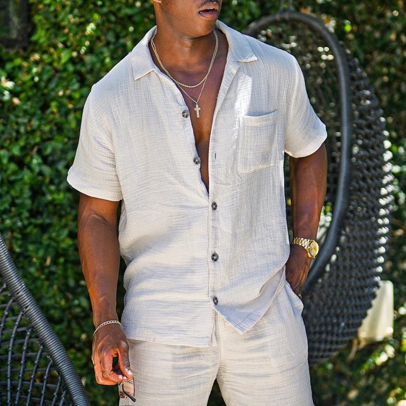 Men’s Cotton Linen Blend  Button-Up Shirt