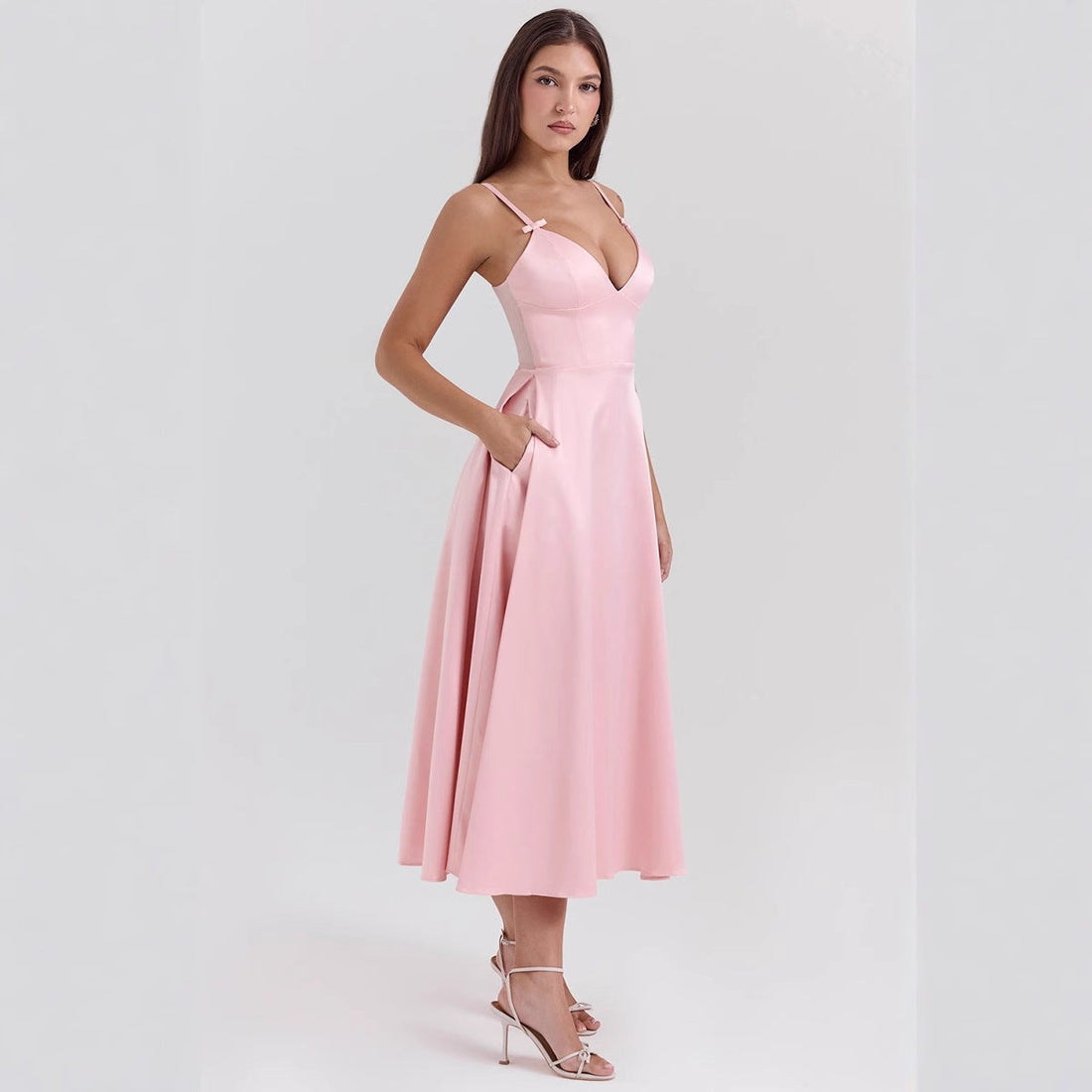 Women’s Satin V-Neck Midi Dress
