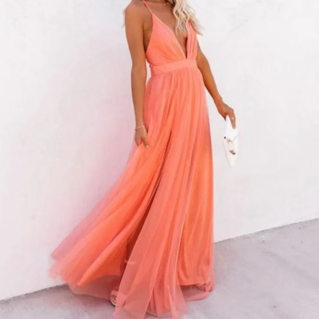 Women’s Sleeveless V-Neck Cinched Waist Maxi Dress