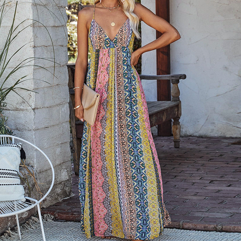 Women’s Flowy Printed Design Maxi Dress